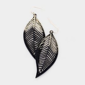 Black and gold leaf earrings